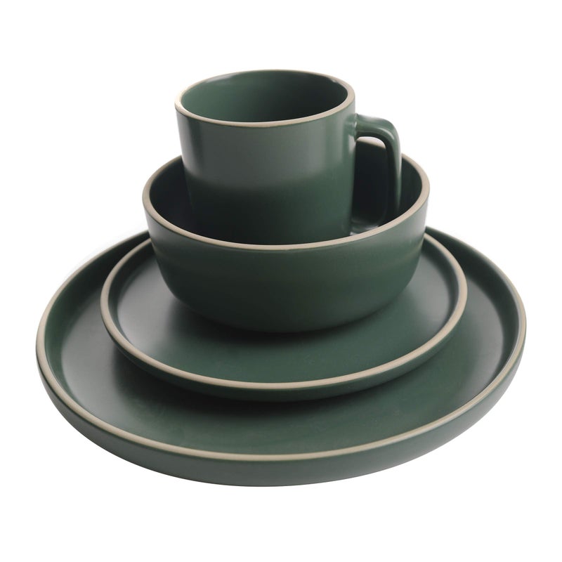 Gibson Home Zuma 16 Piece Round Kitchen Dinnerware Set, Dishes, Plates, Bowls, Mugs, Service for 4, Matte Stoneware, Green - Image 3